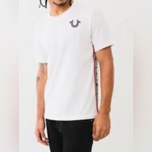True Religion White Short Sleeve Tee with Black Logo Size XL